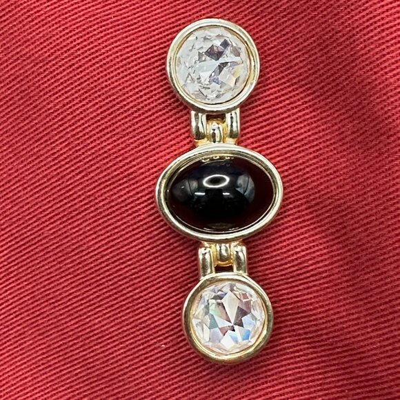 VTG Swarovski S.A.L. Crystal & Black Cabochon Brooch/Pin - Picture 11 of 14